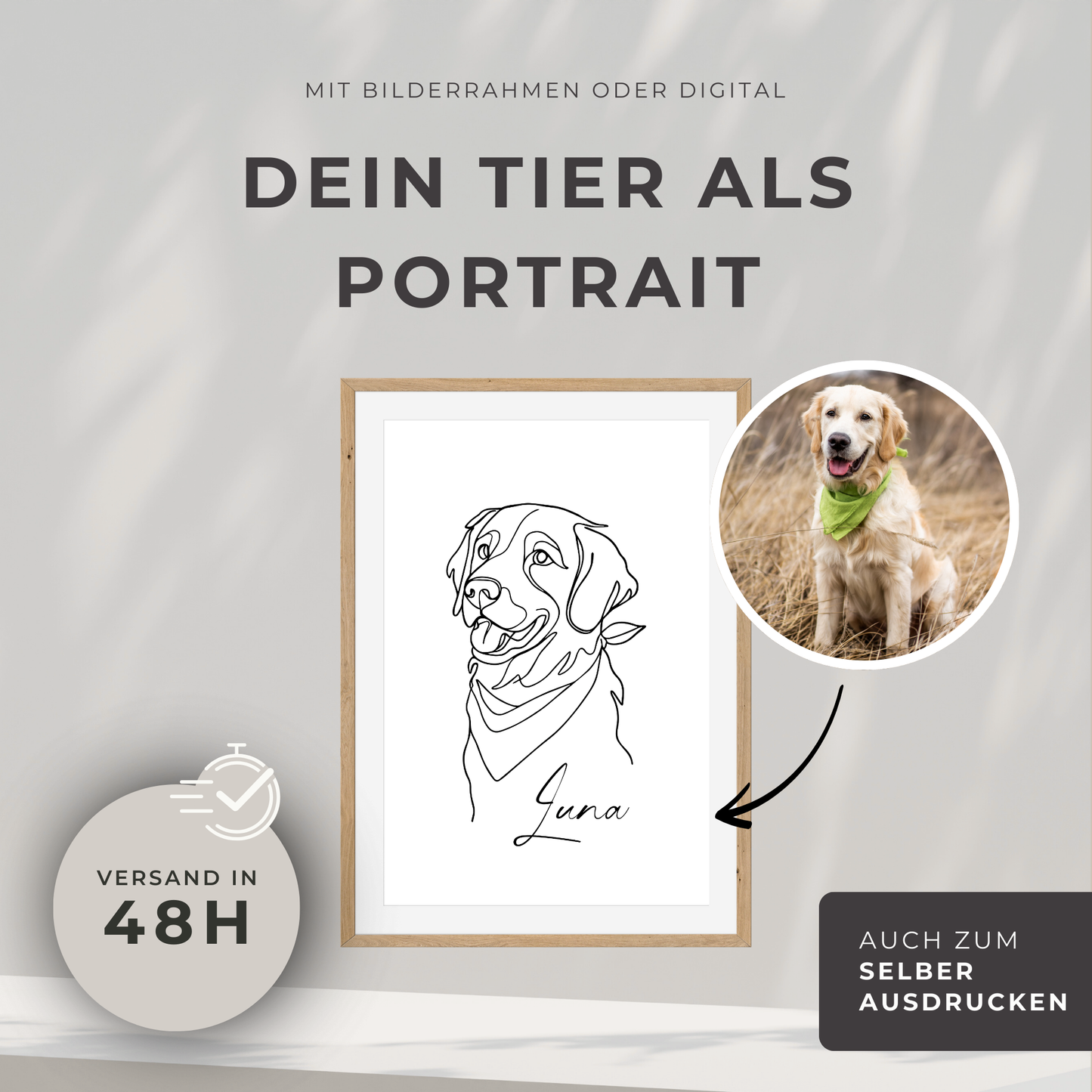 Dein Haustier als Porträt | mit Bilderrahmen