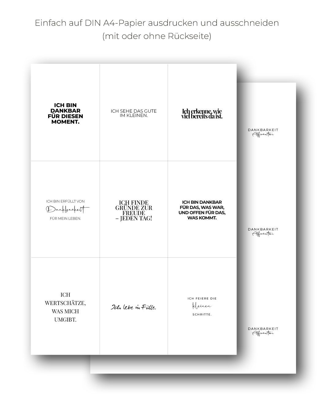 "Dankbarkeit" Affirmations-Kartenset zum Ausdrucken