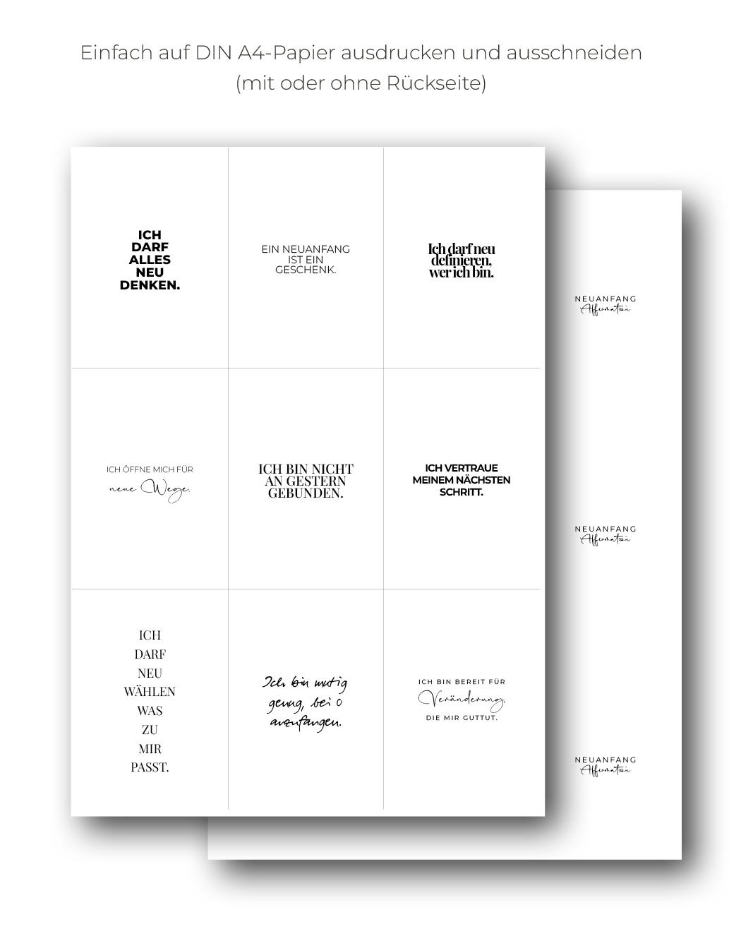 "Neuanfang" Affirmations-Kartenset zum Ausdrucken