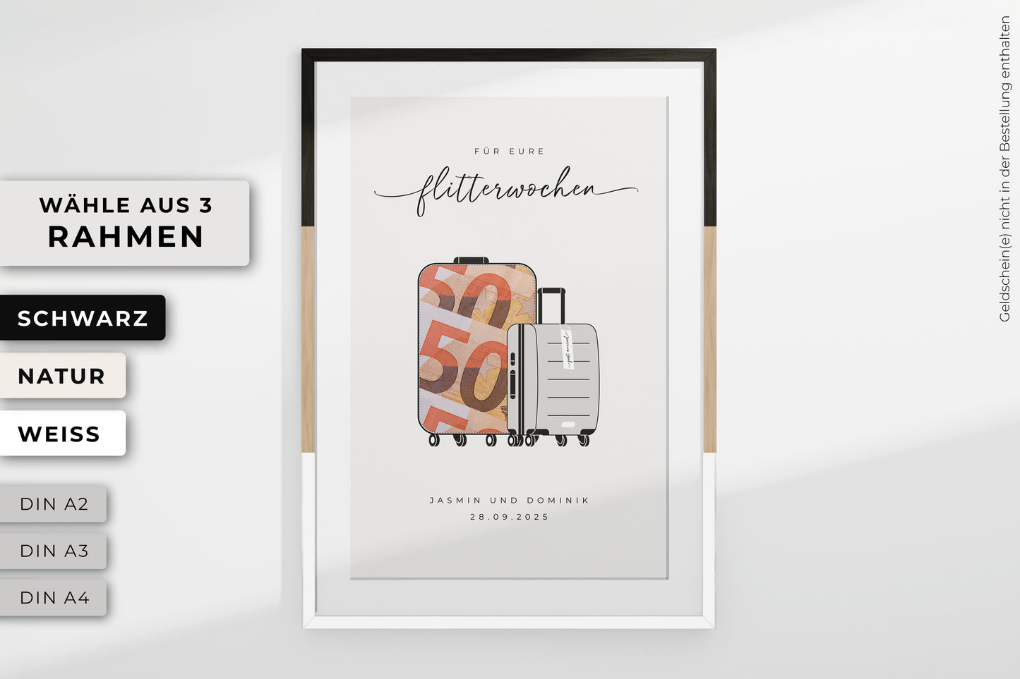 Geldgeschenk "TRAVEL" personalisiertes Poster