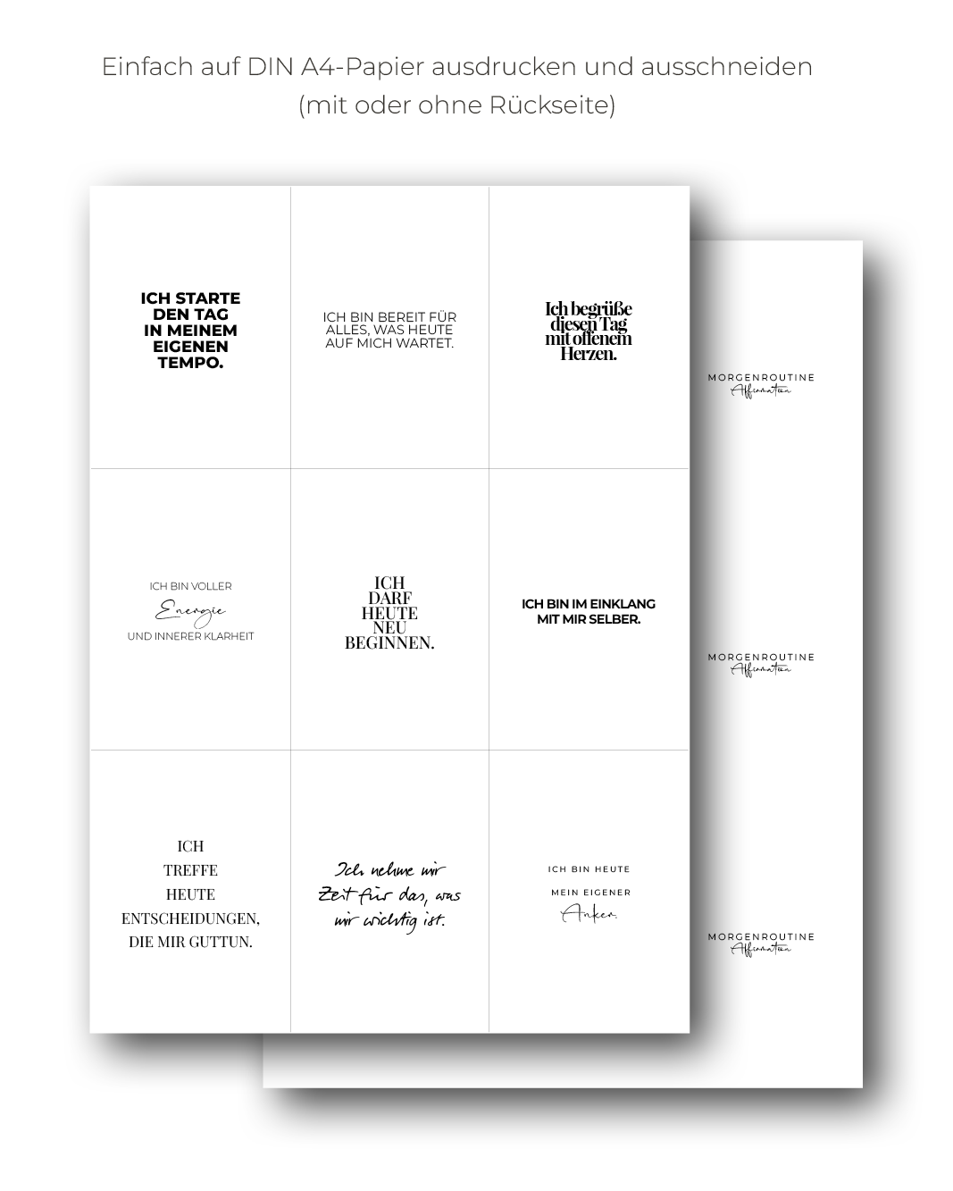 "Morgenroutine" Affirmations-Kartenset zum Ausdrucken