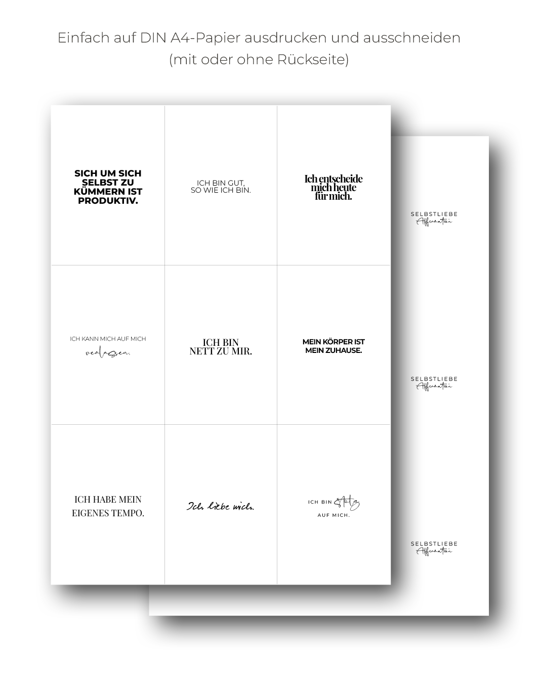 "Selbstliebe" Affirmations-Kartenset zum Ausdrucken