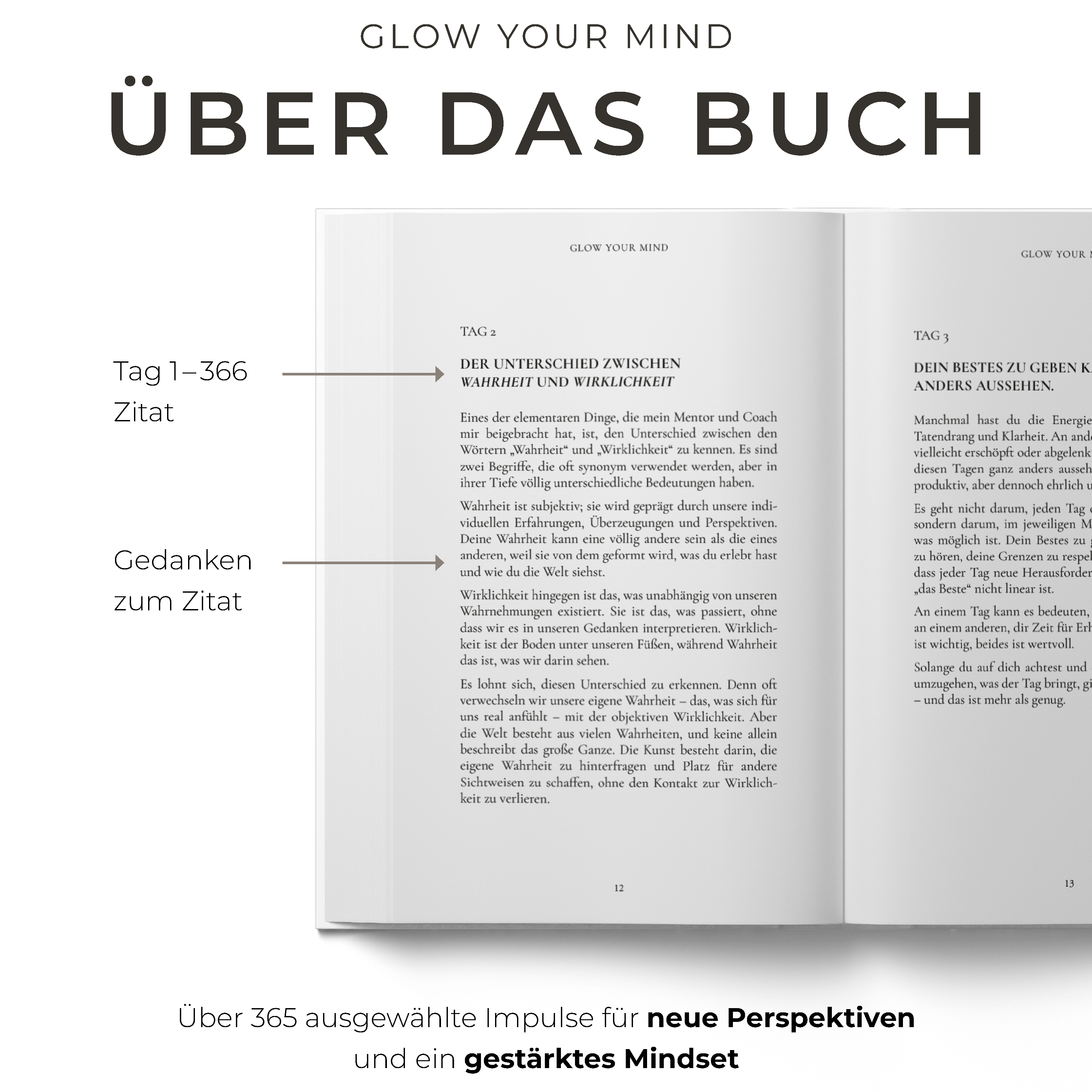 "GLOW YOUR MIND – 365 inspirierende Impulse für jeden Tag" Buch