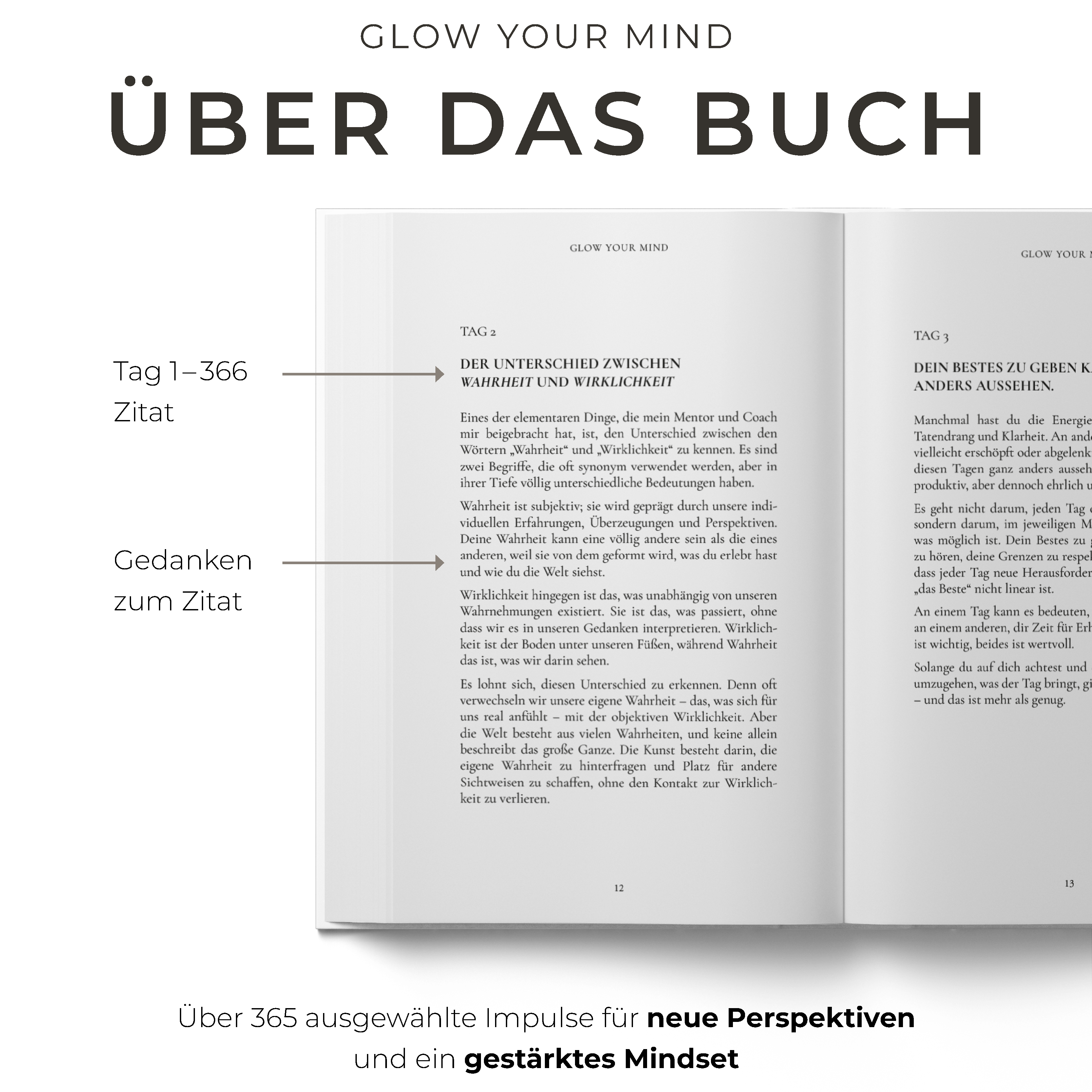 "GLOW YOUR MIND – 365 inspirierende Impulse für jeden Tag" Buch