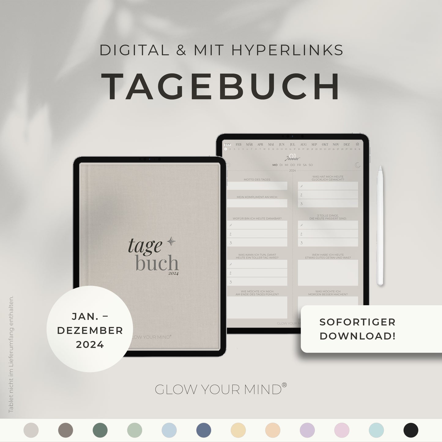 Digitales Tagebuch 2024 | Dankbarkeitsbuch | für Tablets