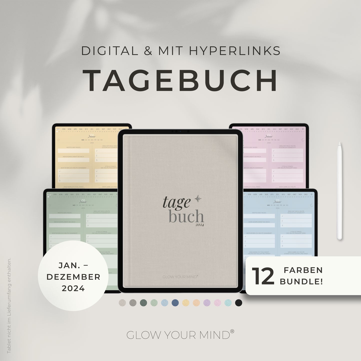 Digitales Tagebuch 2024 | Dankbarkeitsbuch | für Tablets