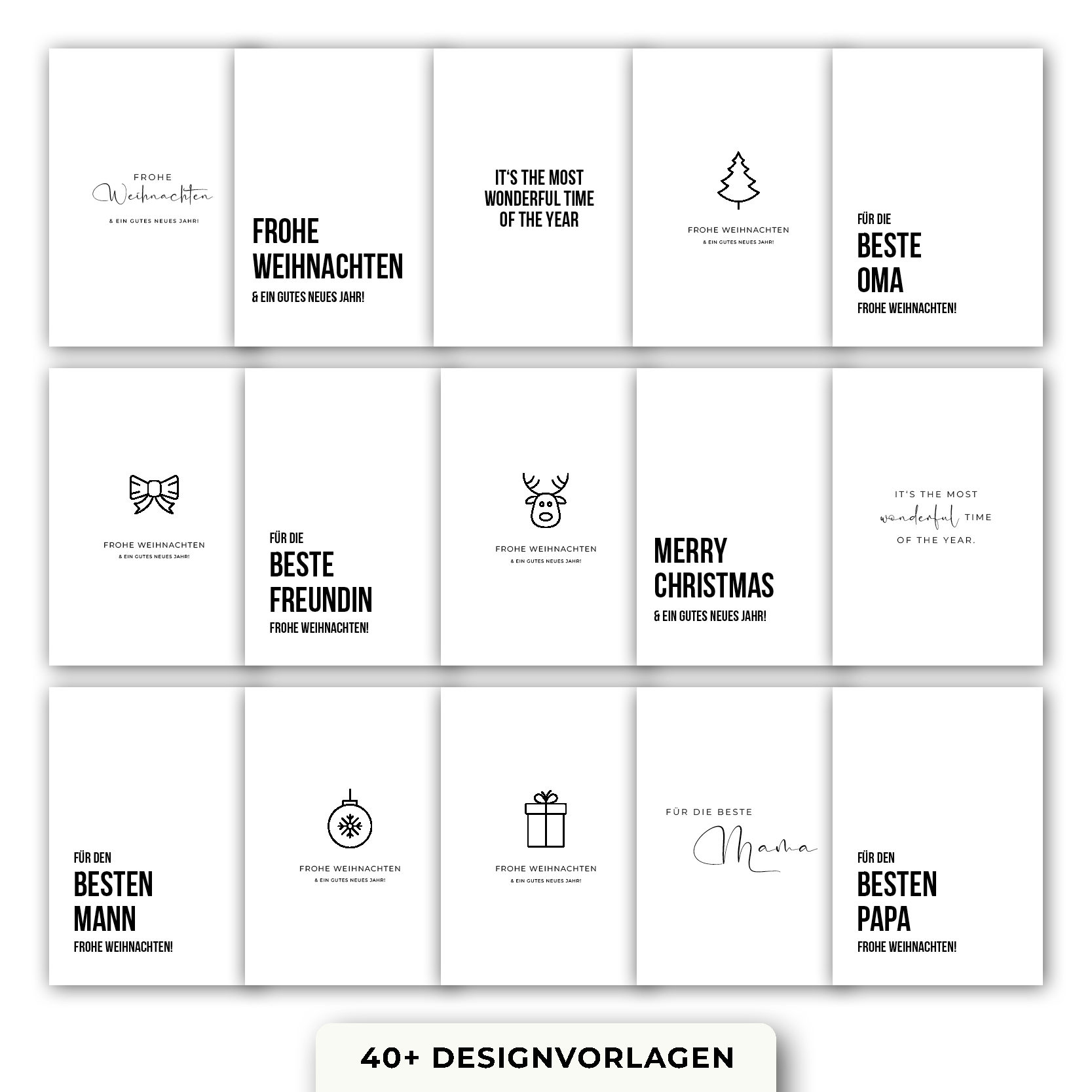 40+ Weihnachtskarten zum Ausdrucken (Schwarz-Weiß)