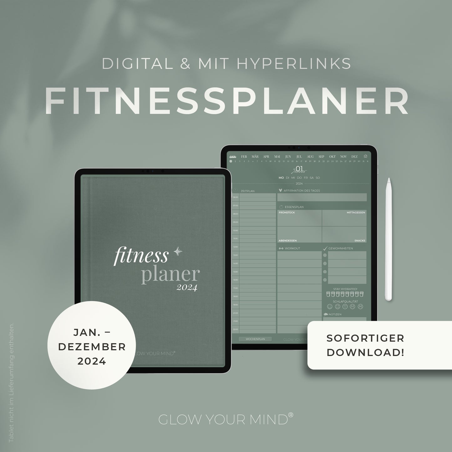 Digitaler Fitnessplaner 2024 | für Tablets