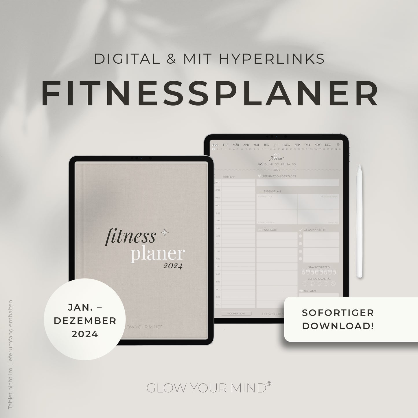 Digitaler Fitnessplaner 2024 | für Tablets